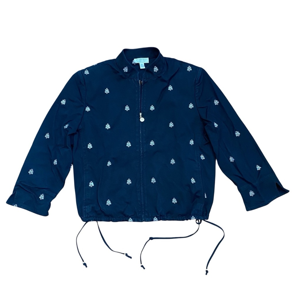 St. John Sport By Marie Gray Black Bee Zip Blouse